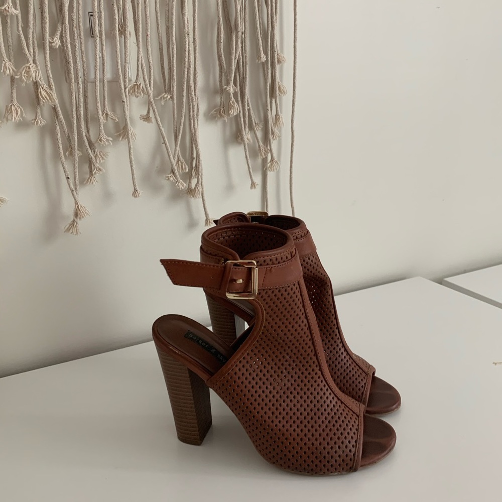 Brown open toed heels